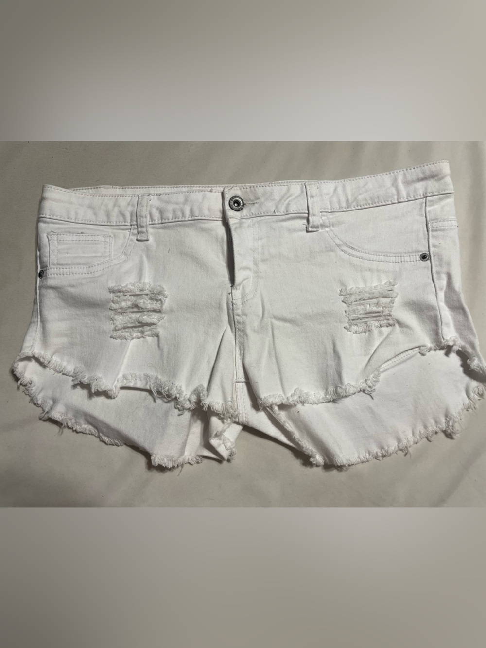 Asphalt White Distressed Denim Cutoff Shorts